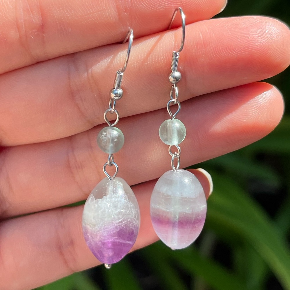 Stainless steel fluorite drop earrings 0193